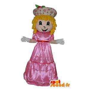 Da mascote da menina bege pelúcia vestido com um vestido rosa - MASFR004074 - Mascotes Boys and Girls