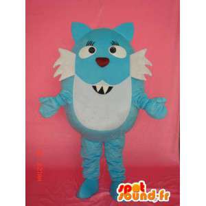 Blauer Anzug und weißen Katze - Katzenkostüm blau und weiß - MASFR004086 - Katze-Maskottchen