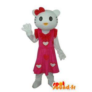 εκπρόσωπος κοστούμι Γεια σε ροζ φόρεμα με λευκό καρδιές - MASFR004122 - Hello Kitty μασκότ