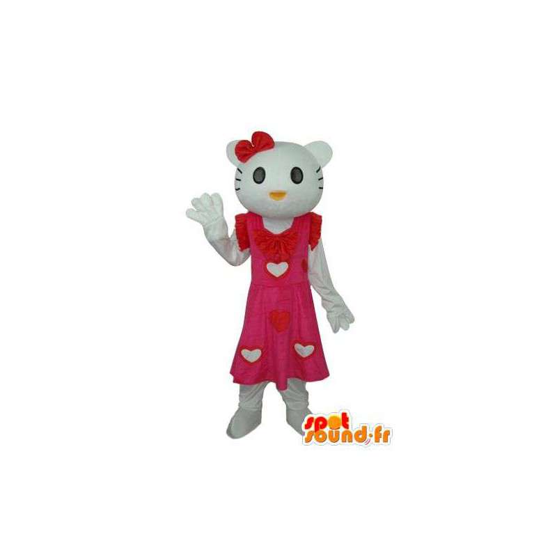 Hello Costume representative in pink dress with hearts white - MASFR004122 - Mascots Hello Kitty