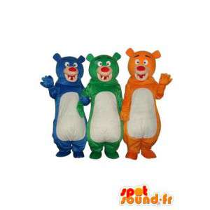 Triple blauw beer mascotte, groen, oranje - berenkostuum - MASFR004225 - Bear Mascot