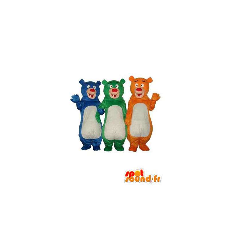 Triple blå bjørn maskot, grønn, oransje - bjørn drakt - MASFR004225 - bjørn Mascot