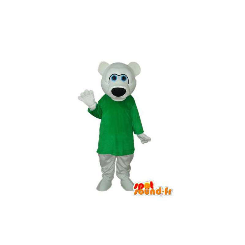Mascotte d'ours blanc avec t-shirt vert - déguisement d'ours  - MASFR004226 - Mascotte d'ours