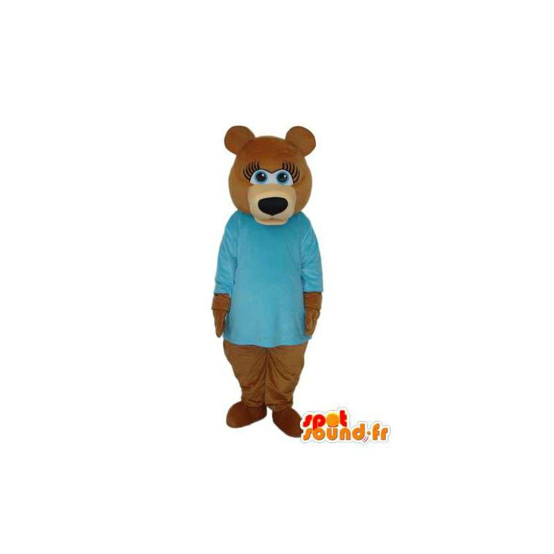 Brun nallebjörnmaskot - blå t-shirt - Spotsound maskot