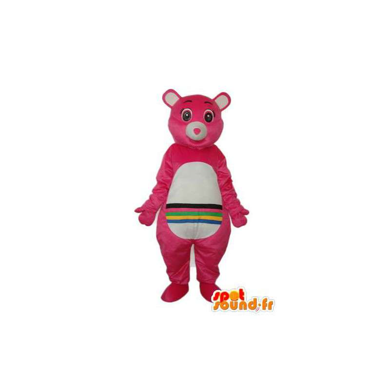 Konijn mascotte witte pluizige roze met veelkleurige strepen - MASFR004237 - Mascot konijnen