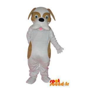Biały pies maskotka, brązowe zadania - pies kostium - MASFR004247 - dog Maskotki