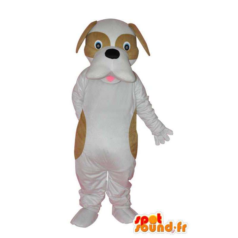 Bílý pes maskot, hnědé úkoly - pes kostým - MASFR004247 - psí Maskoti