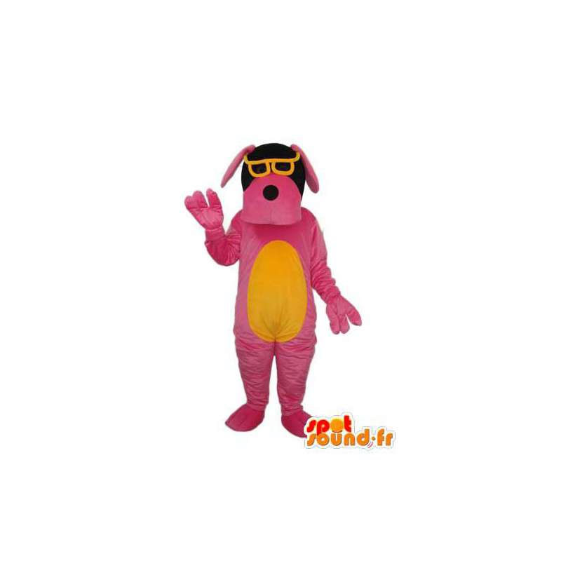 Cane mascotte rosa e giallo - occhiali gialli - MASFR004250 - Mascotte cane