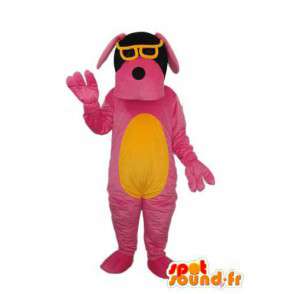 Hund Maskottchen rosa und gelb - Paar gelbe Gläser - MASFR004250 - Hund-Maskottchen