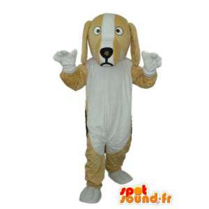 Mascote bege cão de pelúcia e branco  - MASFR004269 - Mascotes cão
