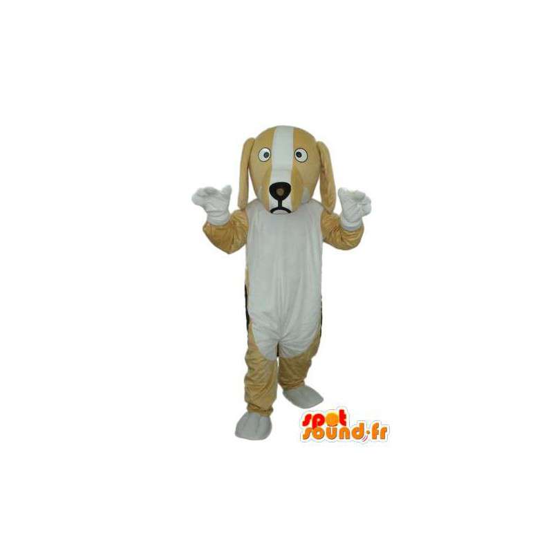 Beige og hvid plys hundemaskot - Spotsound maskot