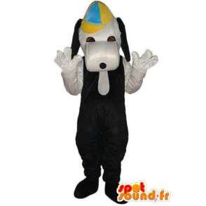 Costume de chien en peluche noir blanc - casquette jaune bleu - MASFR004272 - Mascottes de chien