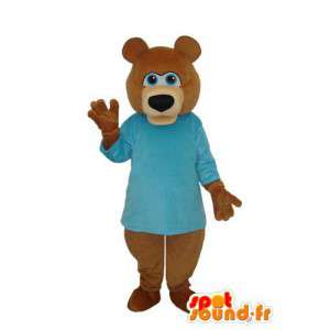 Brun björnmaskot med himmelblå t-shirt - Spotsound maskot