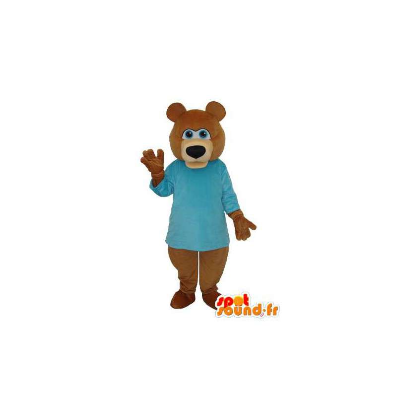 De mascote urso marrom com camisa azul - MASFR004286 - mascote do urso