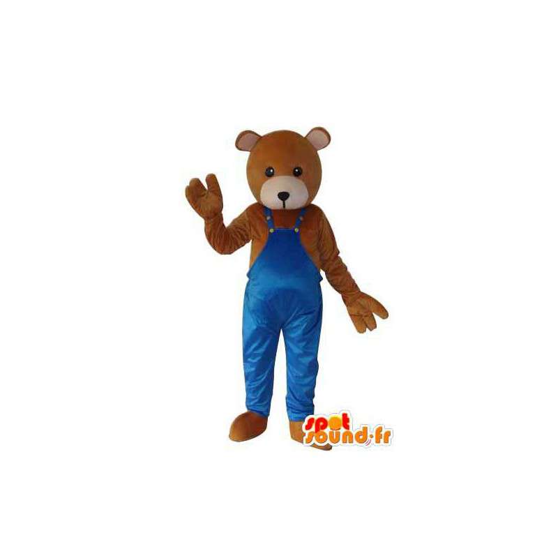 青いサスペンダーパンツとヒグマの衣装-MASFR004294-クマのマスコット