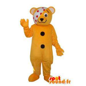 Mascote do urso amarelo de pelúcia com dois pontos pretos - MASFR004304 - mascote do urso