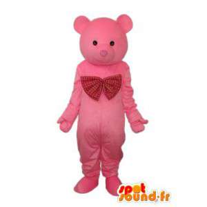 Mascot urso rosa sólida com laço vermelho - MASFR004308 - mascote do urso