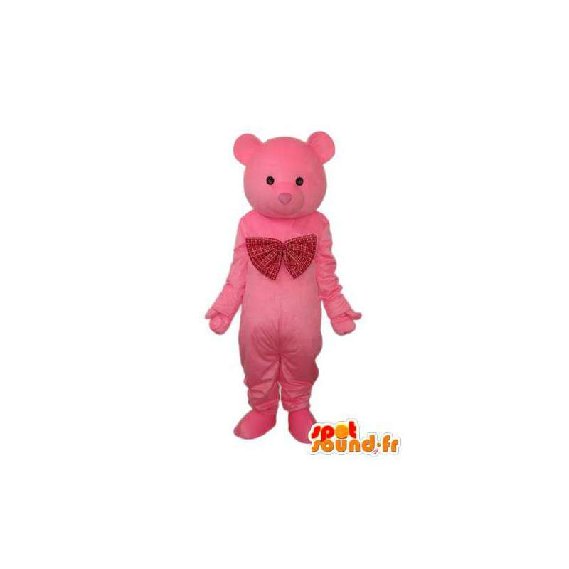 Mascotte stevige roze beer met rode vlinderdas - MASFR004308 - Bear Mascot