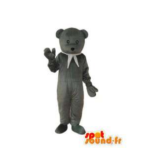Mascotte de petit ours gris avec écharpe blanche  - MASFR004312 - Mascotte d'ours