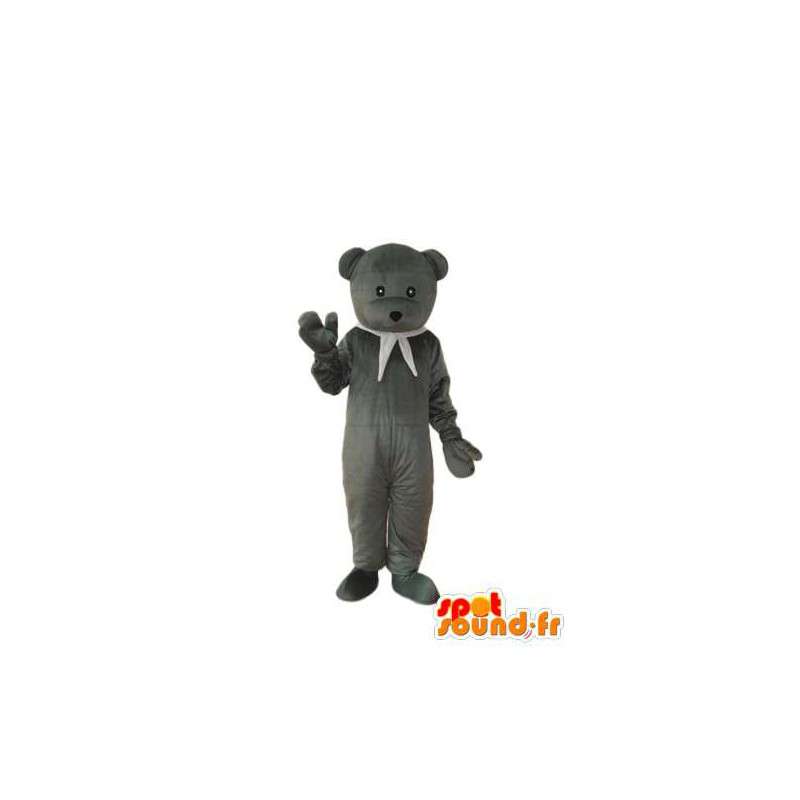 Mascot pequeno urso cinzento com lenço branco  - MASFR004312 - mascote do urso