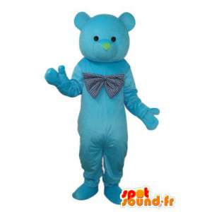 Mascotte d'ours bleu, nœud papillon à rayures bleues blanches - MASFR004313 - Mascotte d'ours