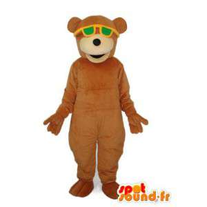 Orsacchiotto mascotte solido marrone - giallo-verde occhiali - MASFR004315 - Mascotte orso