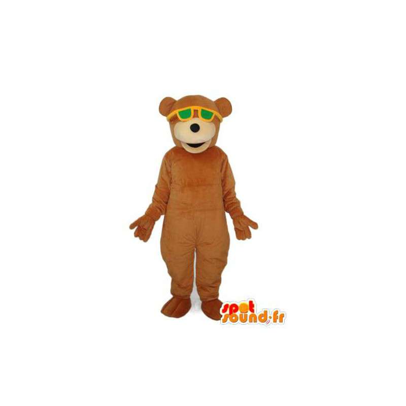 Mascotte d'ours en peluche marron uni - lunettes vert jaune - MASFR004315 - Mascotte d'ours