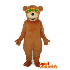 Teddy bear mascot solid brown - yellow-green glasses - MASFR004315 - Bear mascot