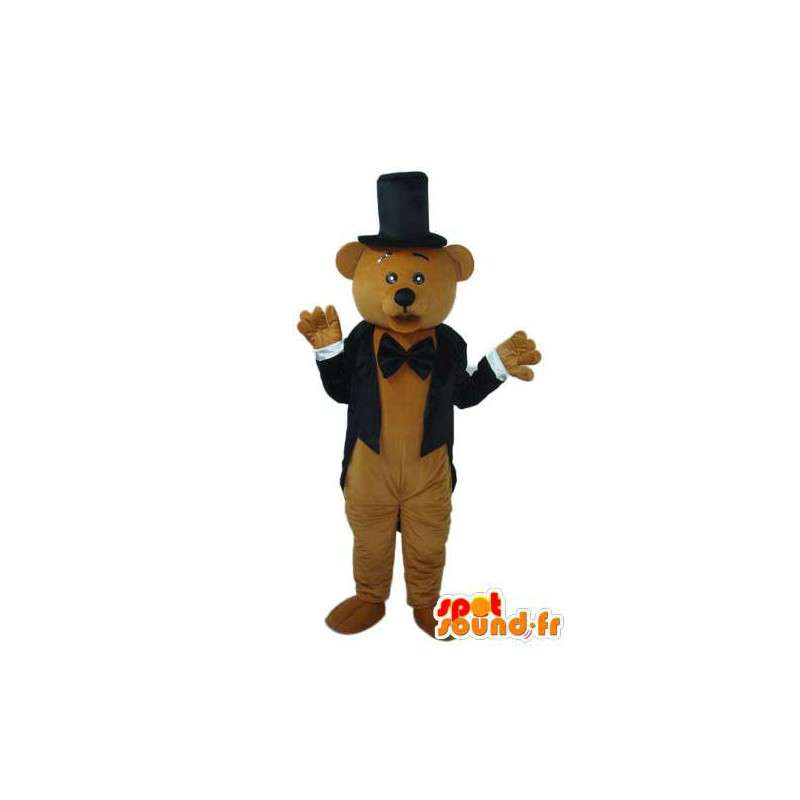 Déguisement d'ours en peluche de couleur marron avec veste noir  - MASFR004317 - Mascotte d'ours