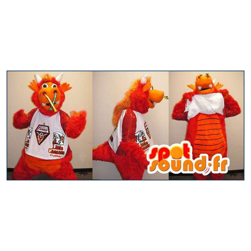 Orange horned dinosaur costume and hairy - MASFR004339 - Mascots dinosaur