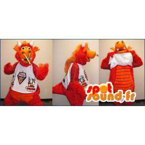 Orange horned dinosaur costume and hairy - MASFR004339 - Mascots dinosaur