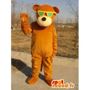 Brown bear mascot with green spectacles - Plush cotton - MASFR00328 - Bear mascot