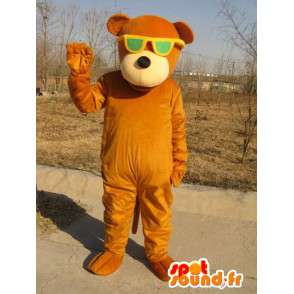 Brown mascotte orso con occhiali verdi - cotone peluche - MASFR00328 - Mascotte orso