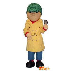 Detektivmaskot i gul kappa och grön keps - Spotsound maskot