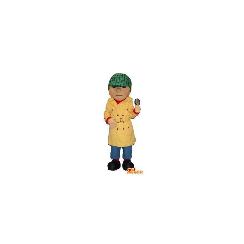 Mascotte de détective en manteau jaune et casquette verte - MASFR004505 - Mascottes Homme