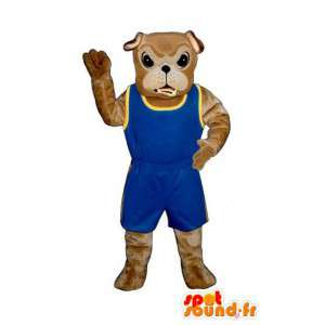 Beige hund maskot kledd i blå sport - MASFR004512 - Dog Maskoter