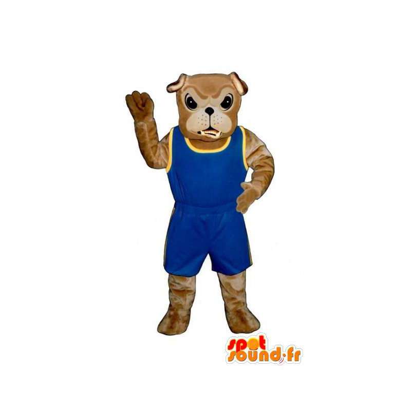 Beige hund maskot kledd i blå sport - MASFR004512 - Dog Maskoter