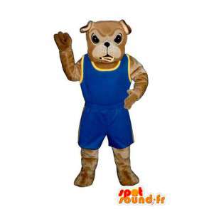 Mascote bege cão vestido em esportes azuis - MASFR004512 - Mascotes cão