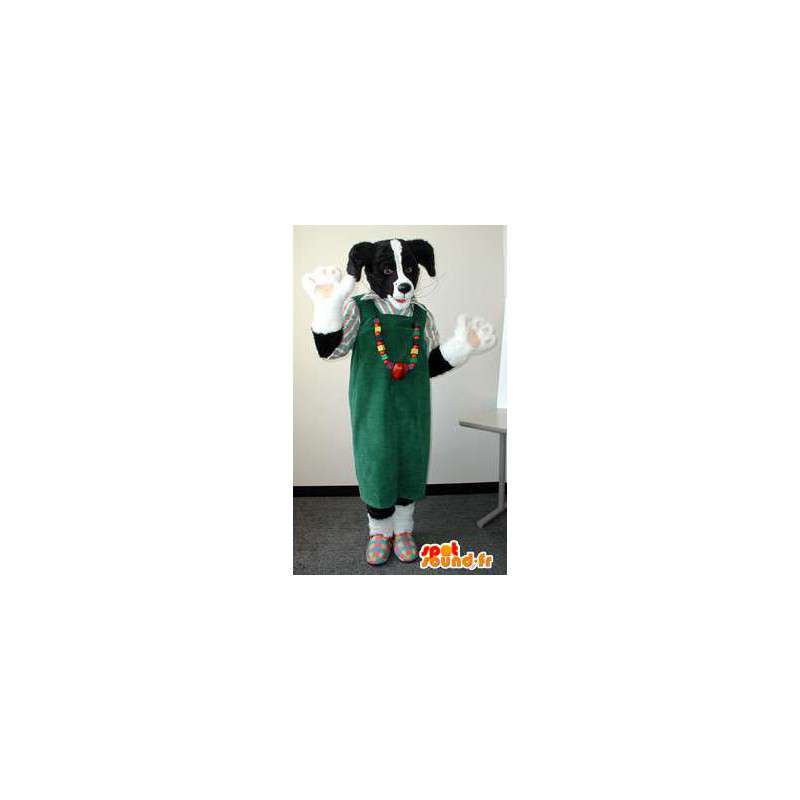 Sort og hvid hundemaskot. Plys hunde kostume - Spotsound maskot