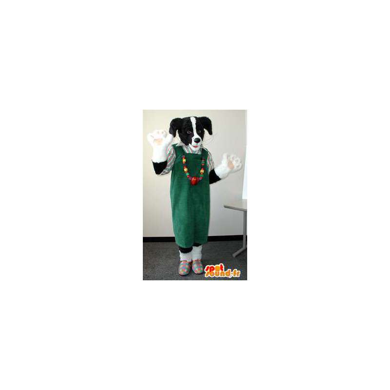 黒と白の犬のマスコット。ぬいぐるみコスチューム-MASFR004525-犬のマスコット