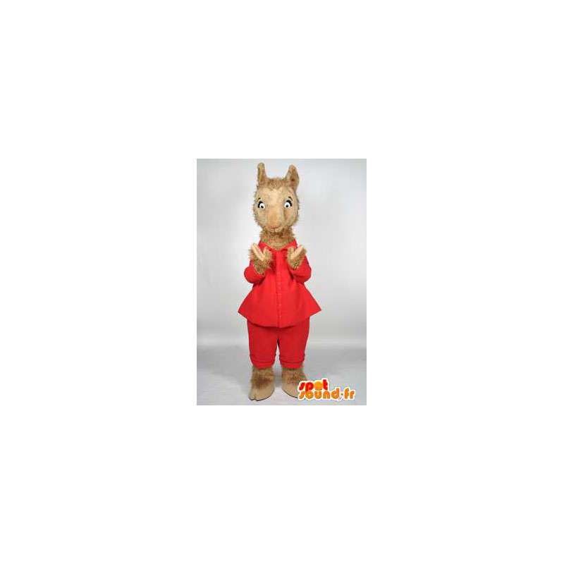 Lama maskot v červených šatech. kostým Lama - MASFR004542 - lesní zvířata