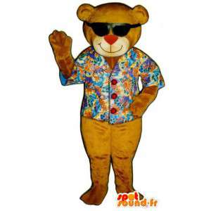 Bear mascot vacationer. Bear costume in Hawaiian shirt - MASFR004548 - Bear mascot