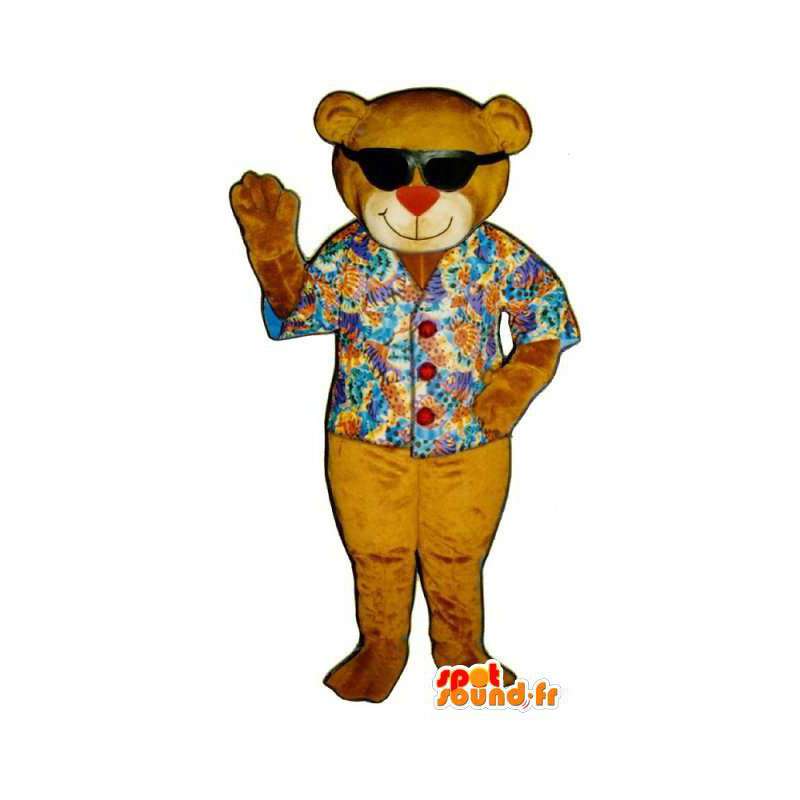 Mascotte d'ours vacancier. Costume d'ours en chemise hawaïenne - MASFR004548 - Mascotte d'ours