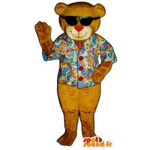 Mascotte d'ours vacancier. Costume d'ours en chemise hawaïenne - MASFR004548 - Mascotte d'ours