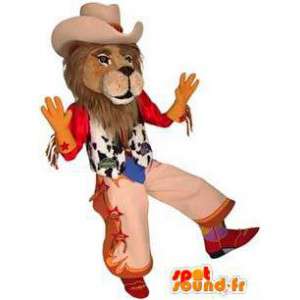 Lion maskot klädd som en cowboy. Cowboydräkt - Spotsound maskot