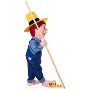 Mascotte de jardinier en salopette avec son chapeau de paille - MASFR004605 - Mascottes Homme