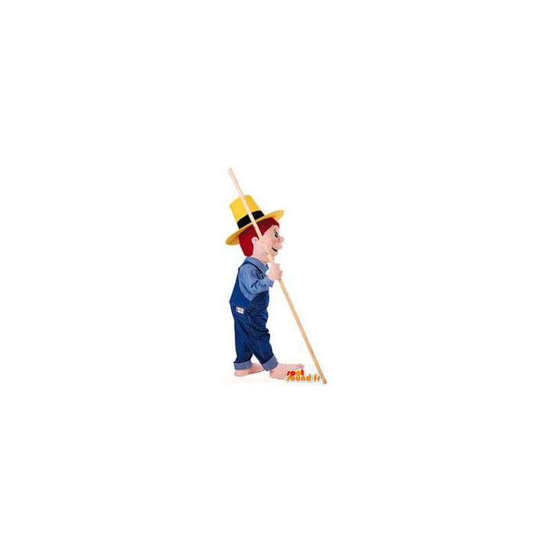 Mascotte de jardinier en salopette avec son chapeau de paille - MASFR004605 - Mascottes Homme
