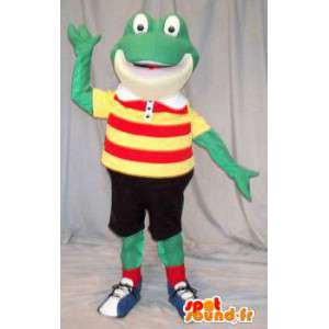 Frosch-Maskottchen-Holding-Fußball. Frosch-Kostüm - MASFR004607 - Maskottchen-Frosch