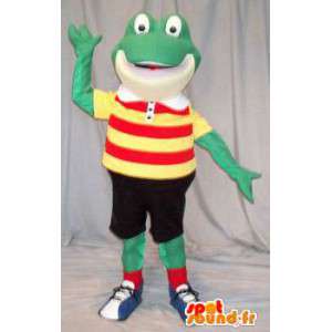Frosk maskot i fotball slitasje. Frog Suit - MASFR004607 - Frog Mascot