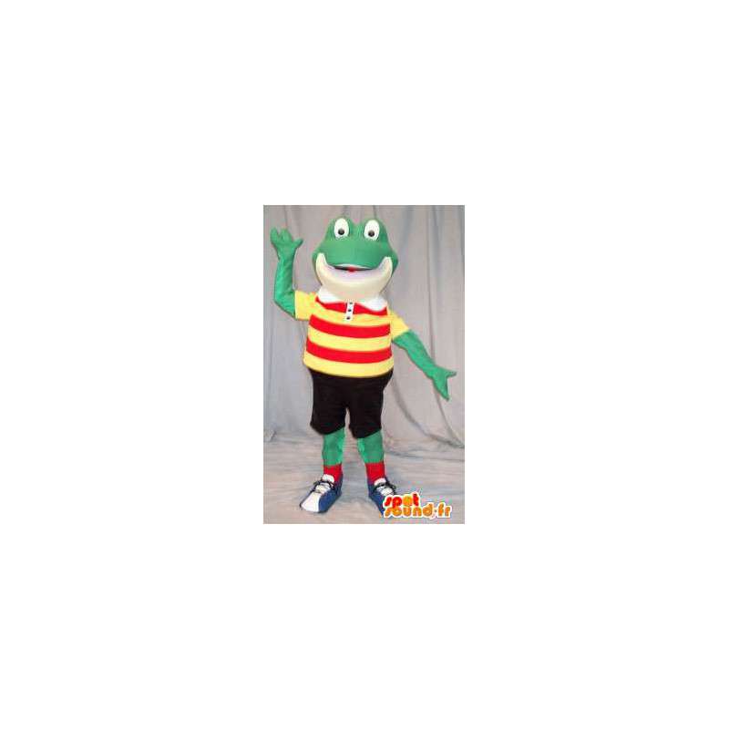 Mascot frog holding football. Frog costume - MASFR004607 - Mascots frog